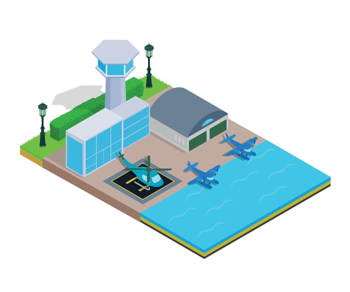 Water airport concept banner, isometric style vector