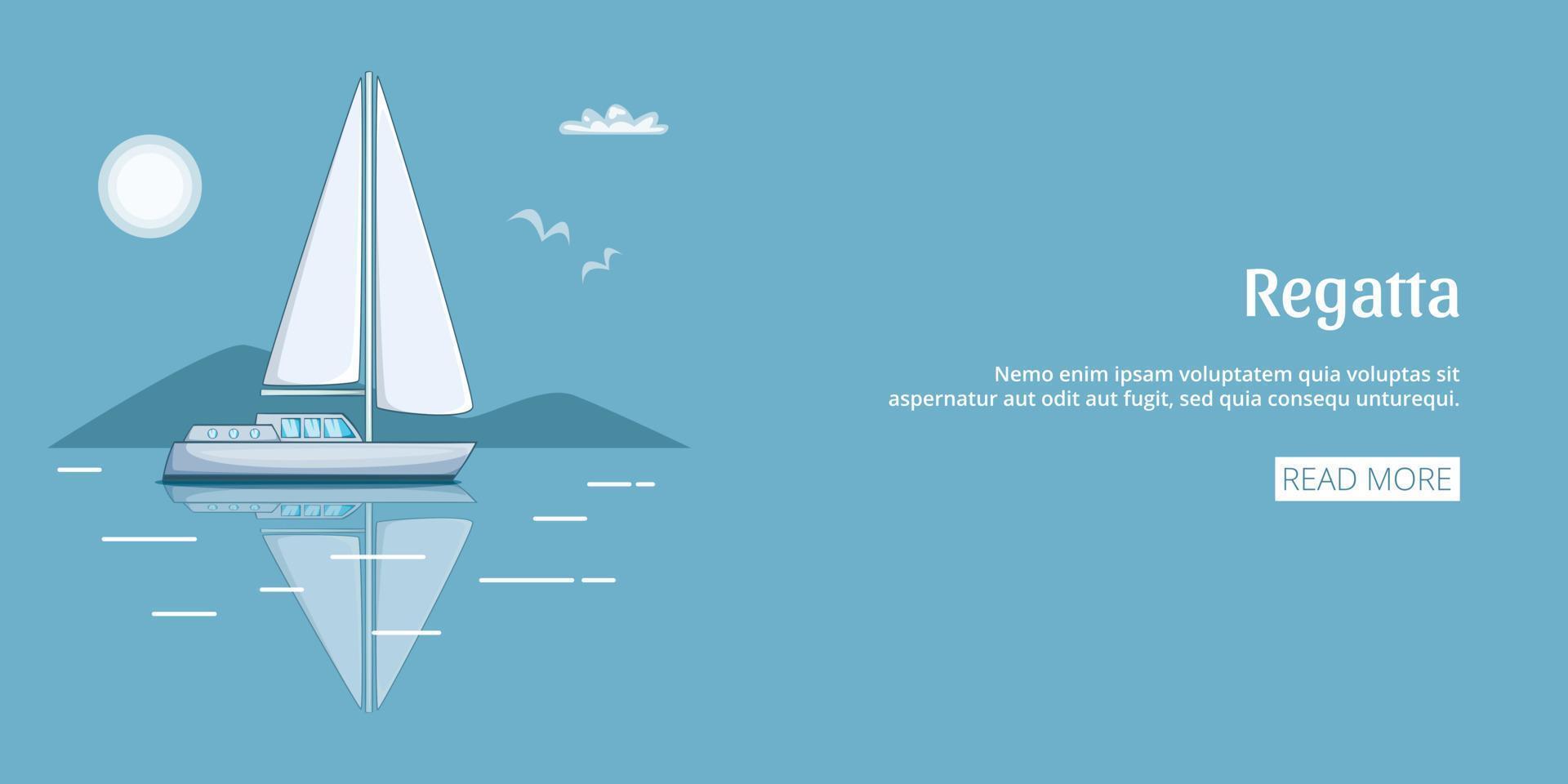 Regatta sail boat banner horizontal, cartoon style vector