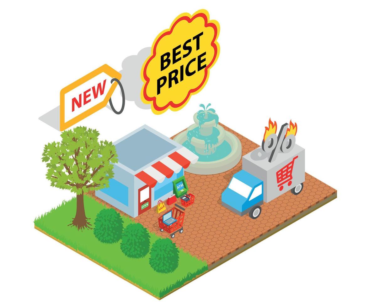 Best price concept banner, isometric style vector