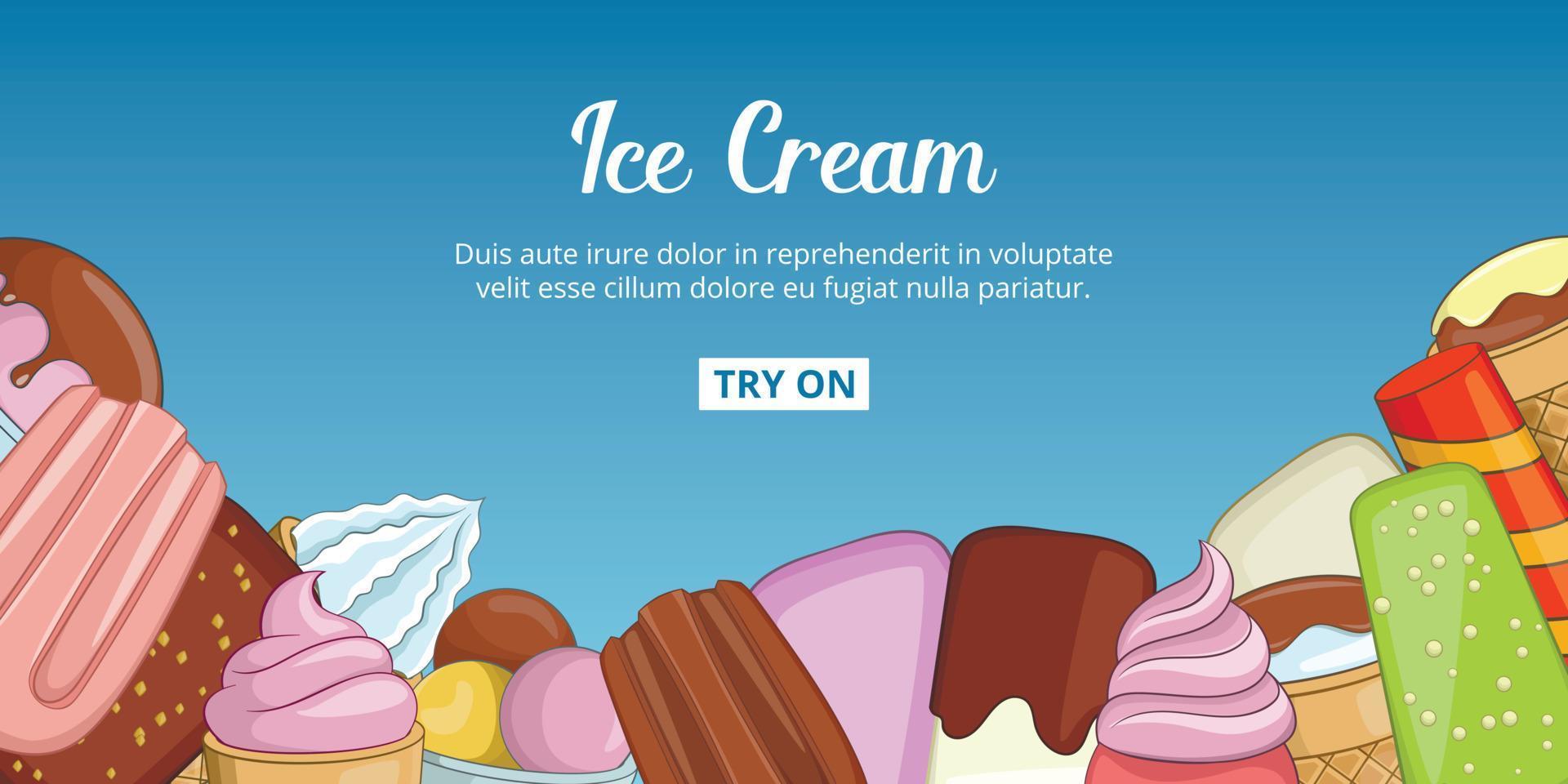 Ice cream choice banner horizontal, cartoon style vector