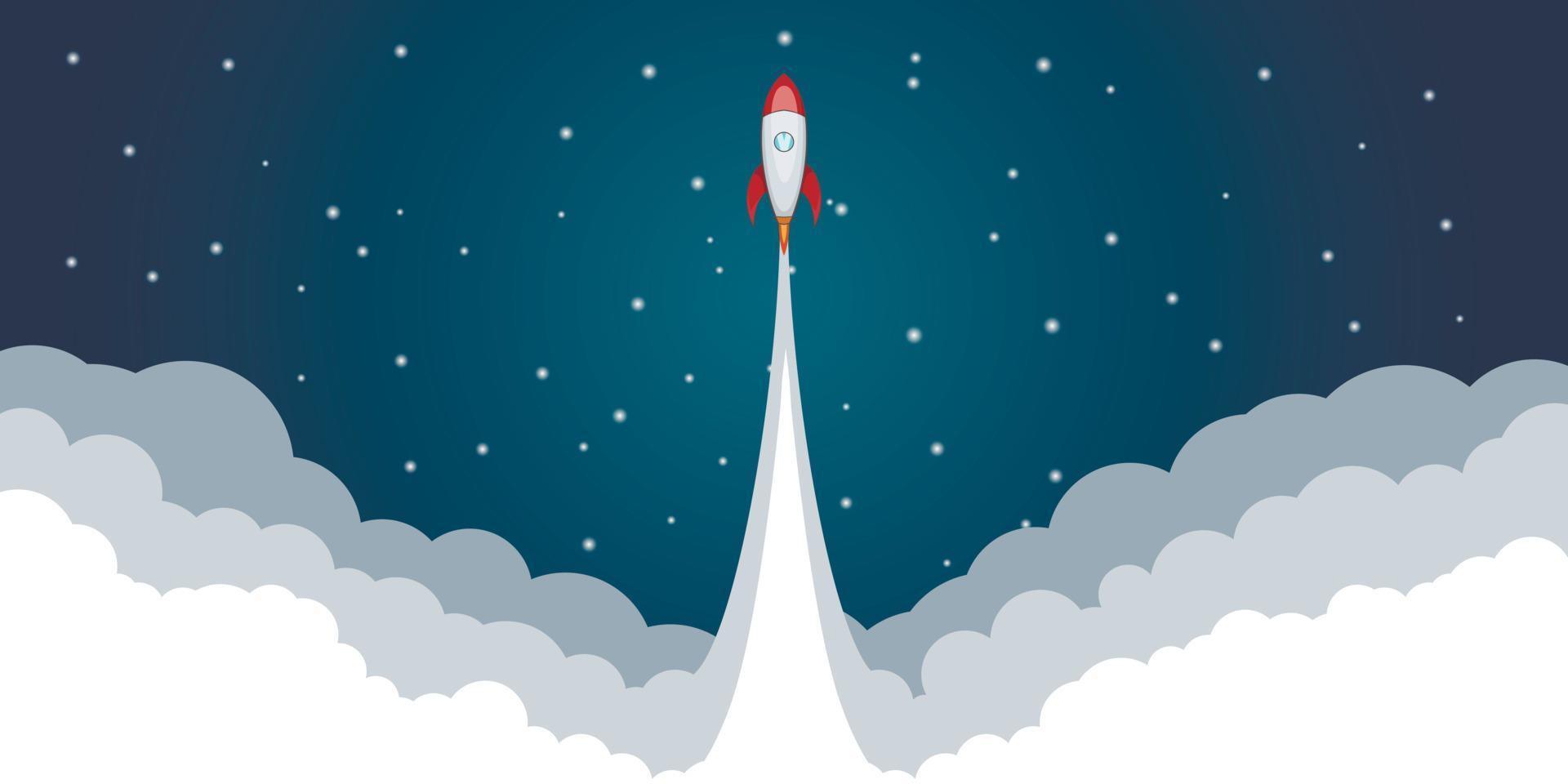 Rocket space launch concept, cartoon style vector