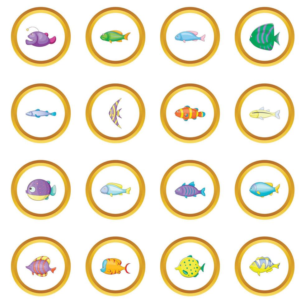 Different fish icons circle vector