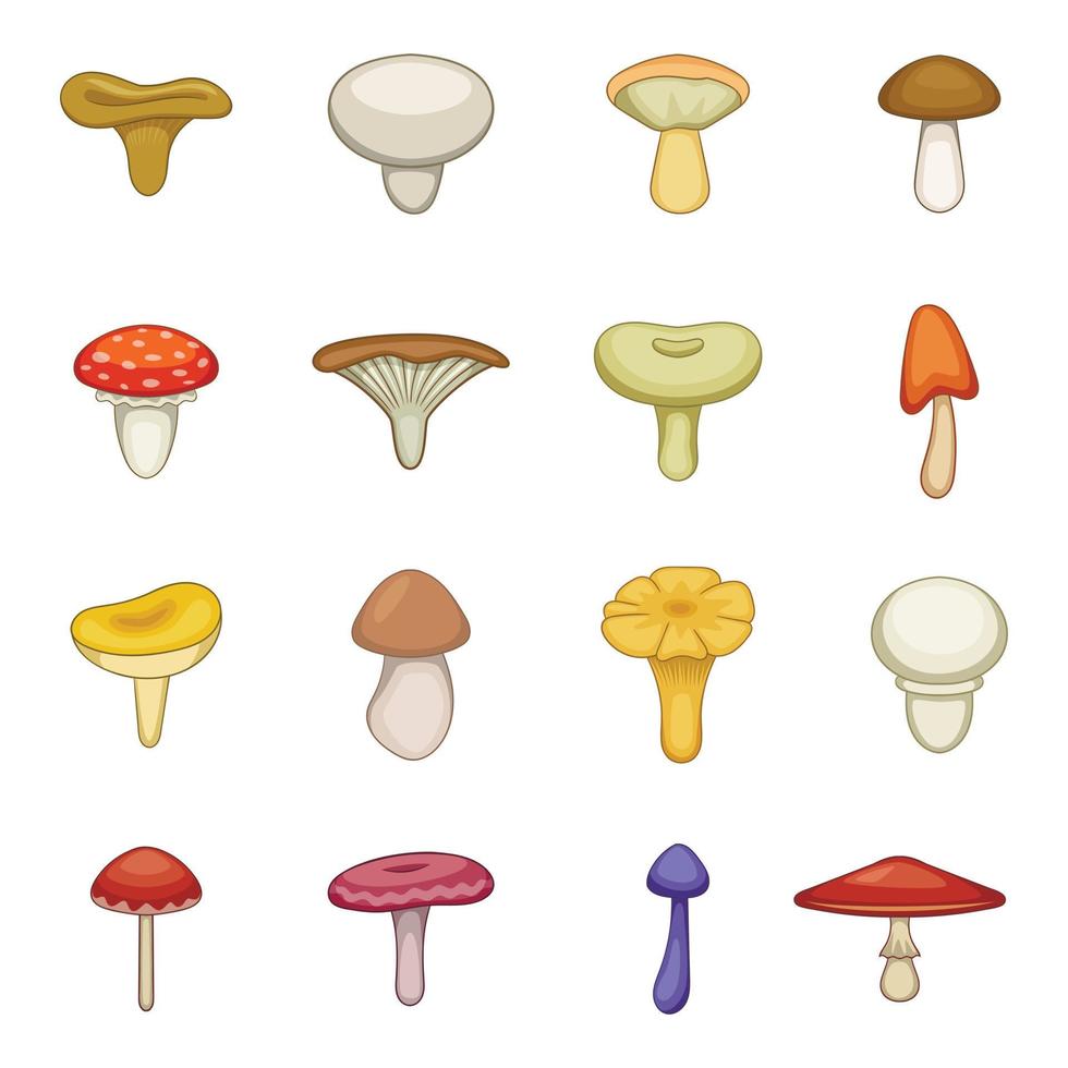 Mushroom icons set, cartoon style vector