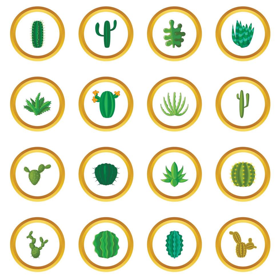Green cactuses icons circle vector