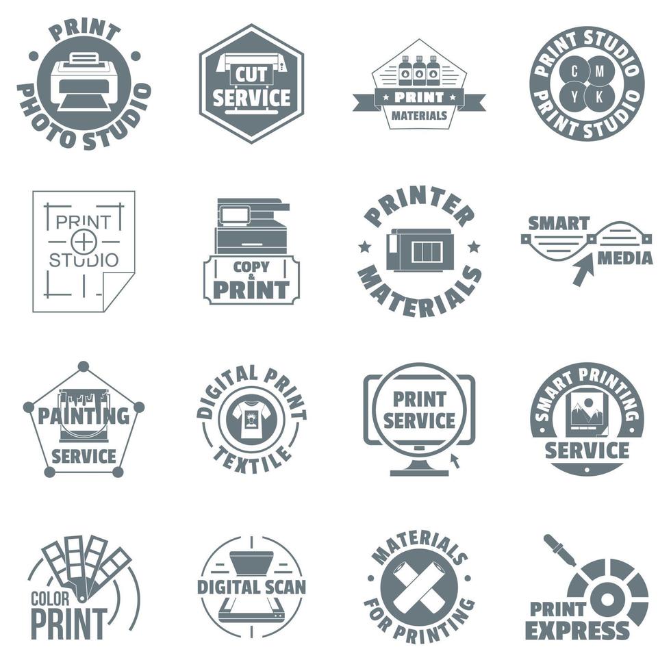 Print service logo icons set, simple style vector