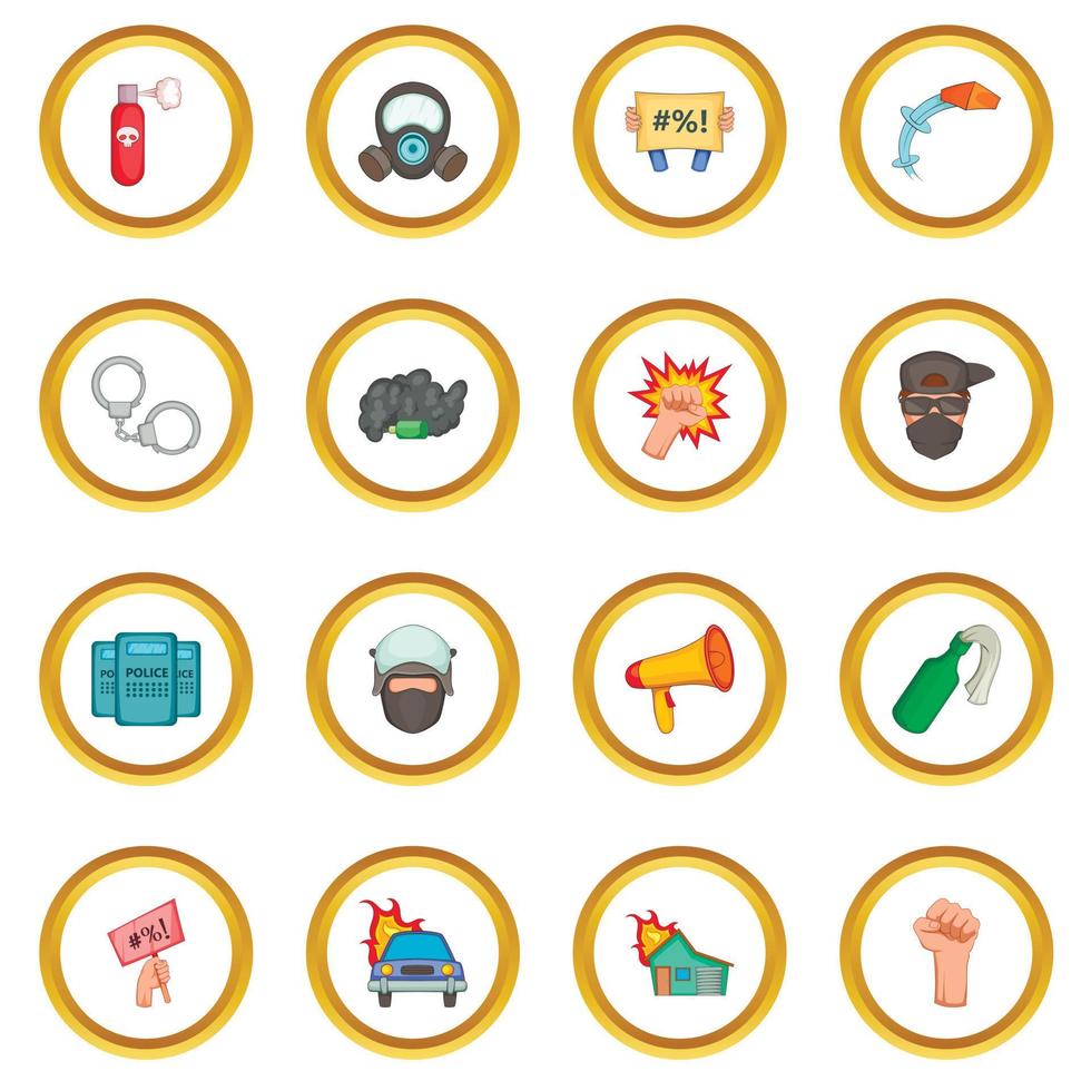 Protest items icons circle vector