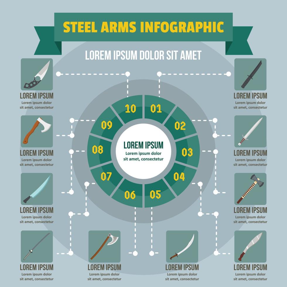 concepto infográfico de brazos de acero, tipo plano vector