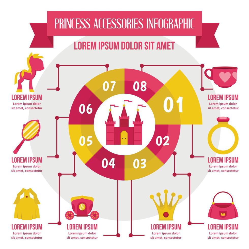 Princess accessories infographic, flat style vector