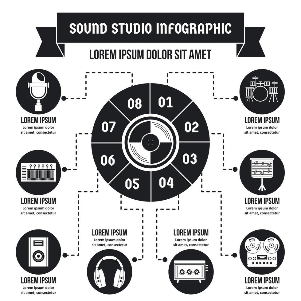 concepto de infografía de estudio de sonido, estilo simple vector