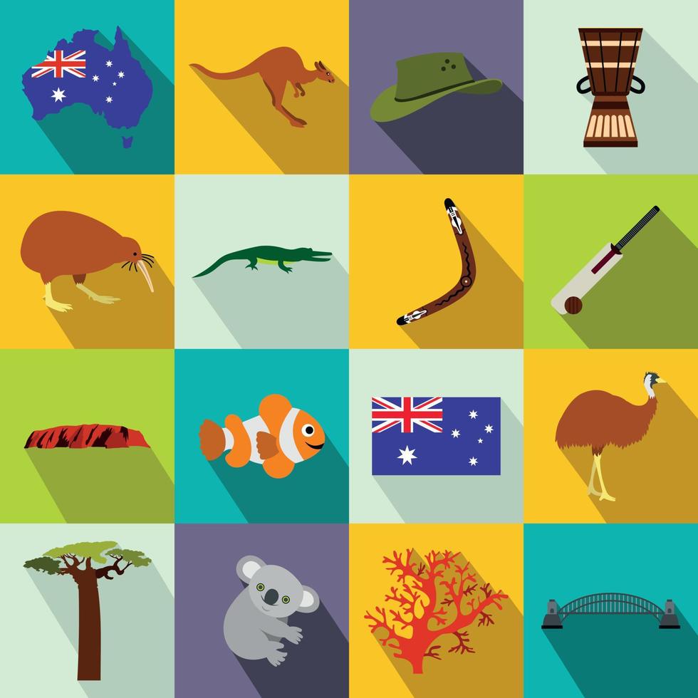 Australia icons flat vector