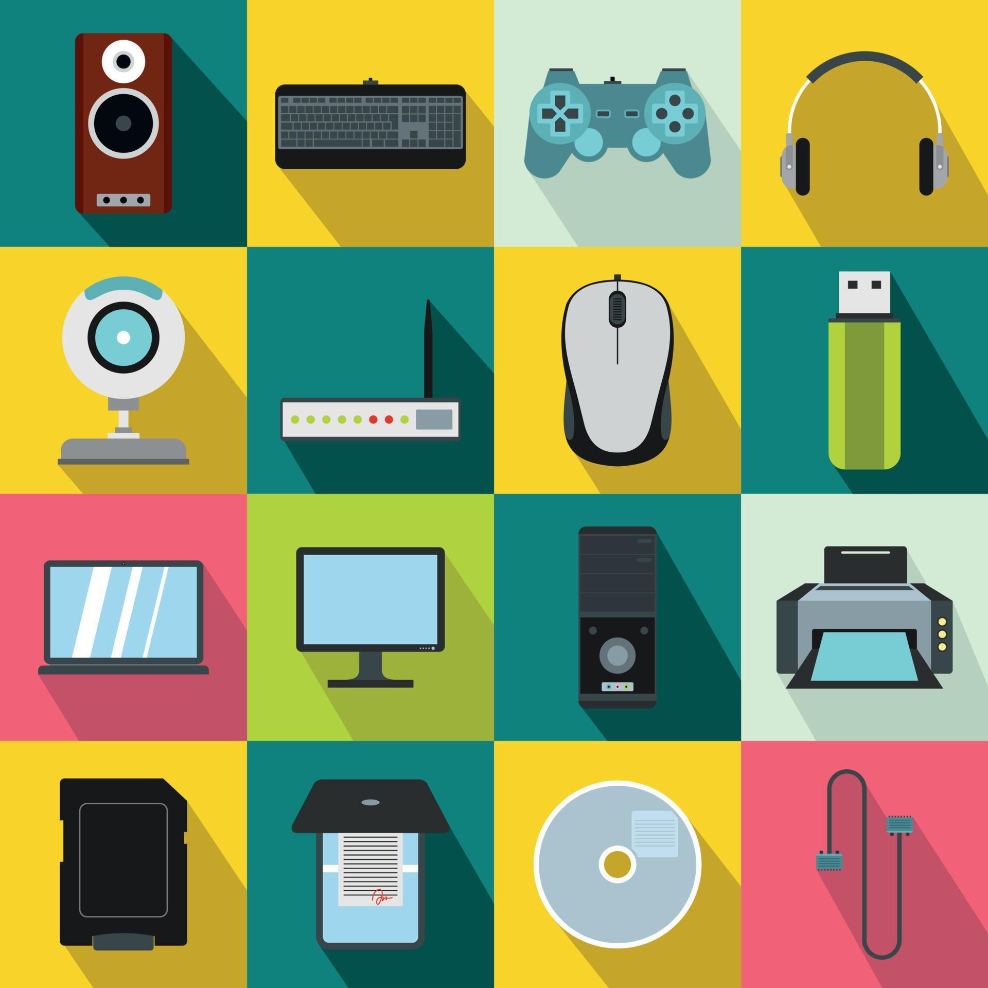 Computer icons set, flat style 8856750 Vector Art at Vecteezy