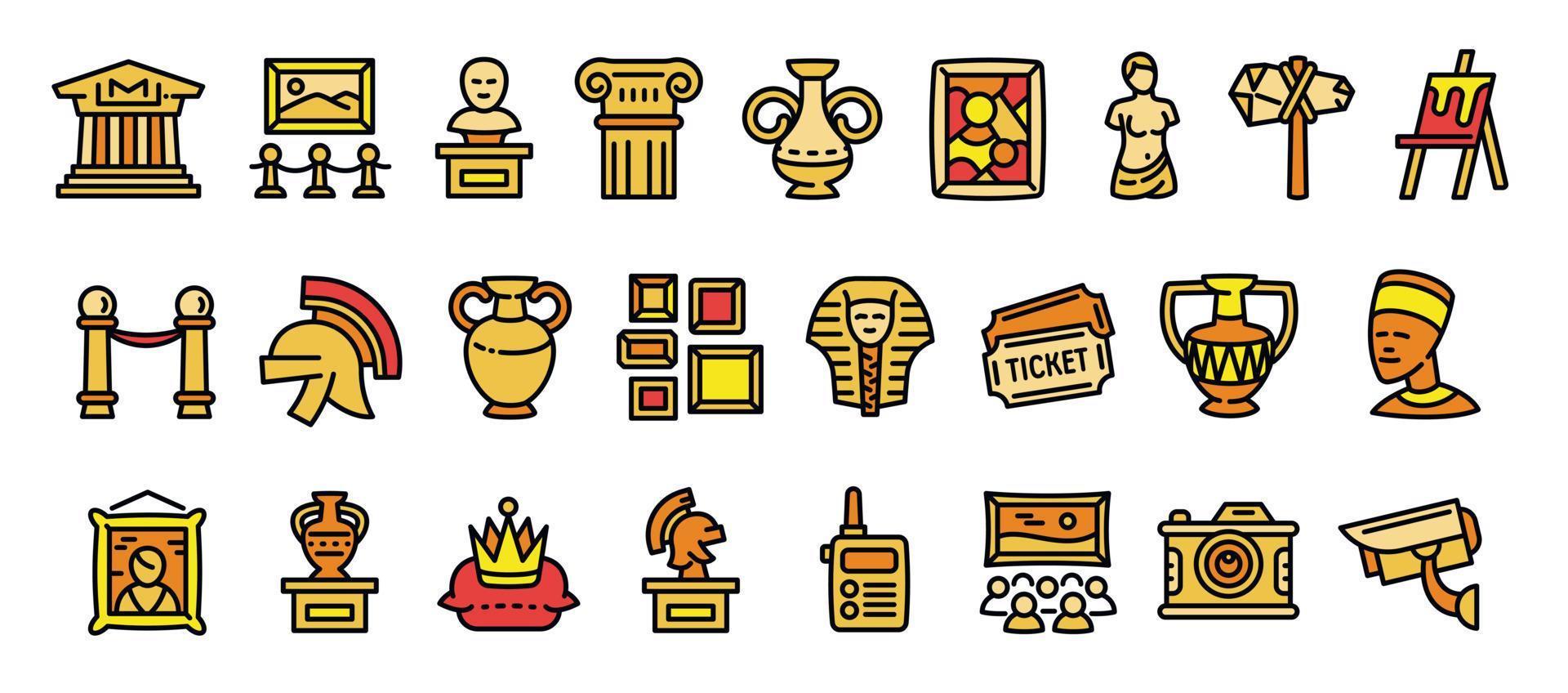 Museum icons set, outline style vector