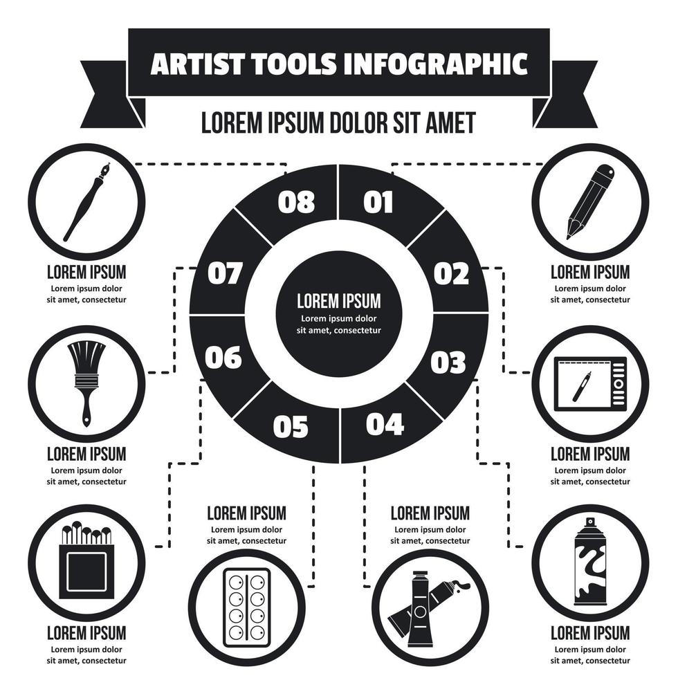 Artist tool infographic concept, simple style vector