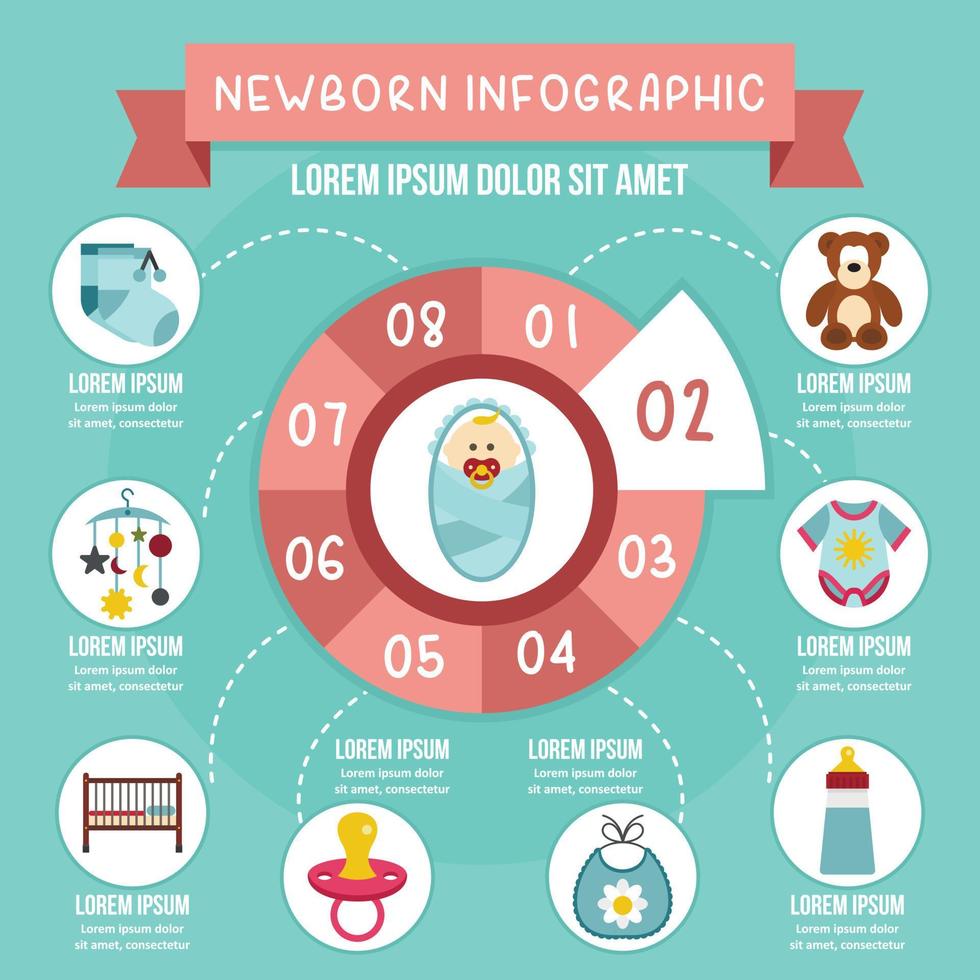 Newborn infographic concept, flat style vector