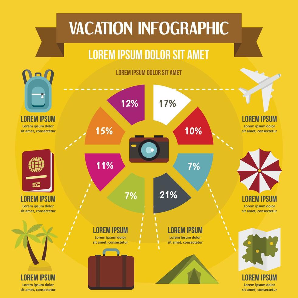 concepto de infografía de vacaciones, estilo plano vector