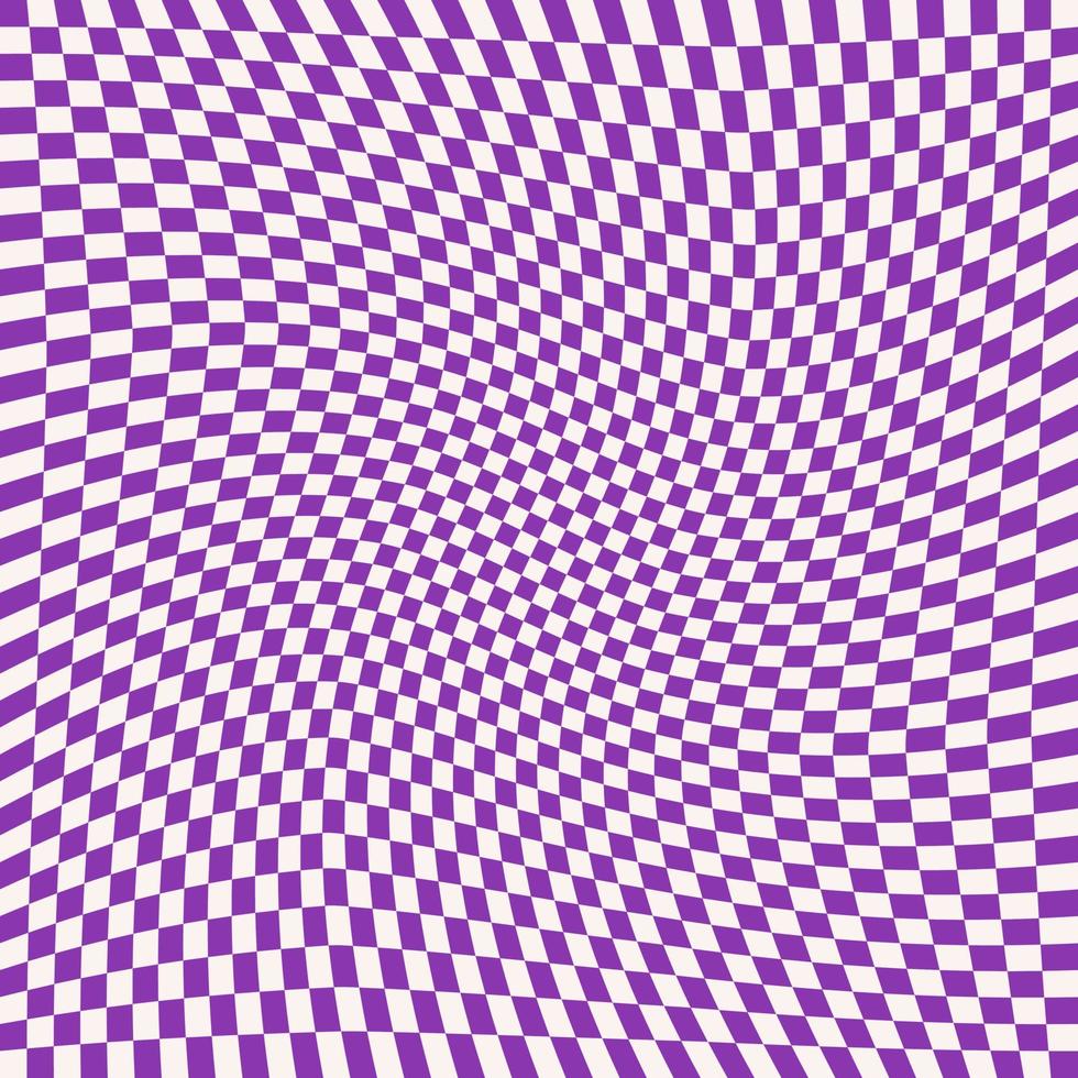 Twisted checkered monochrome seamless pattern. Abstract vector background. Retro small wavy psychedelic checkerboard