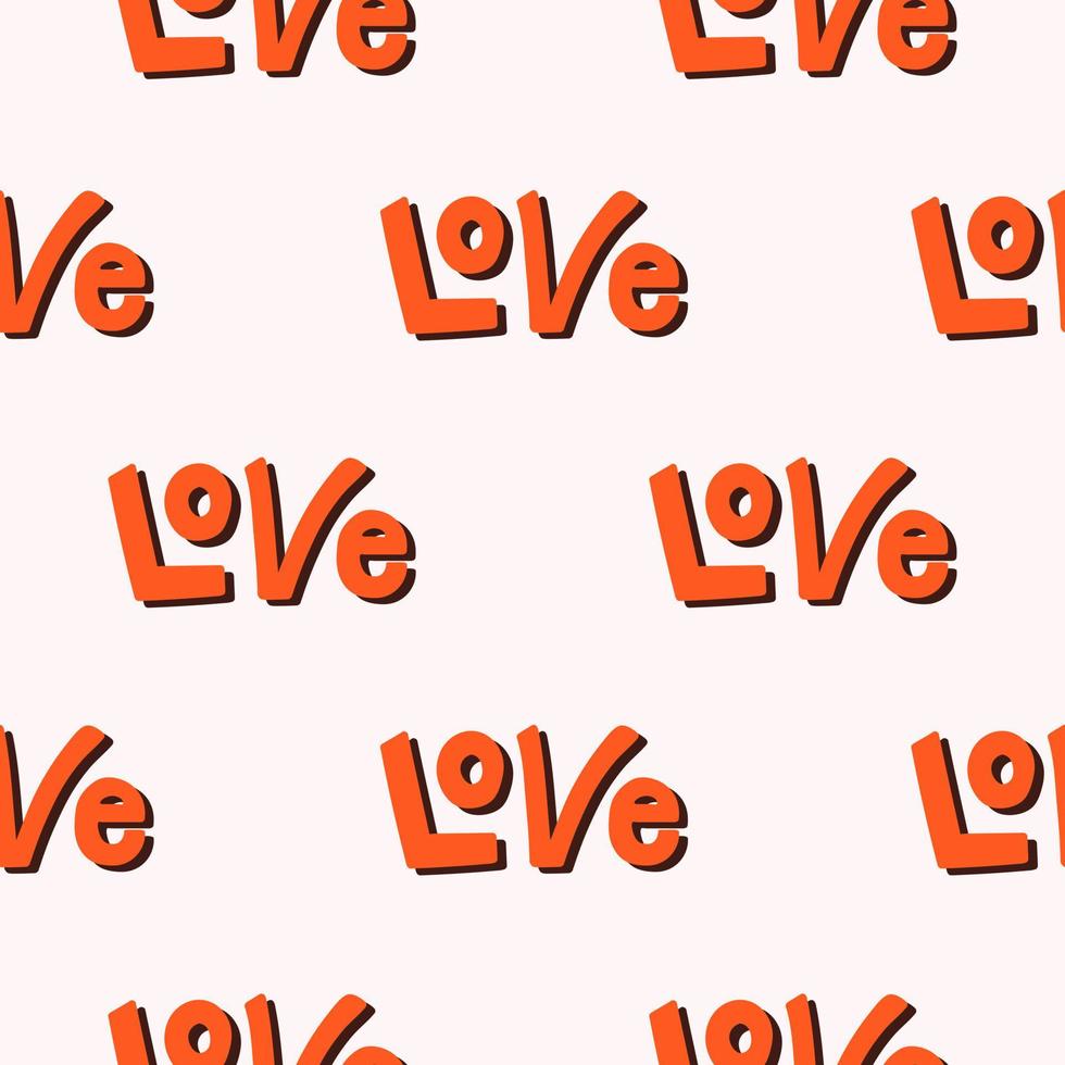 Vector minimal seamless pattern with the word love on pastel background. Trendy colorful design for valentine's day, wedding, love theme, textile, wallpaper, wrapping paper