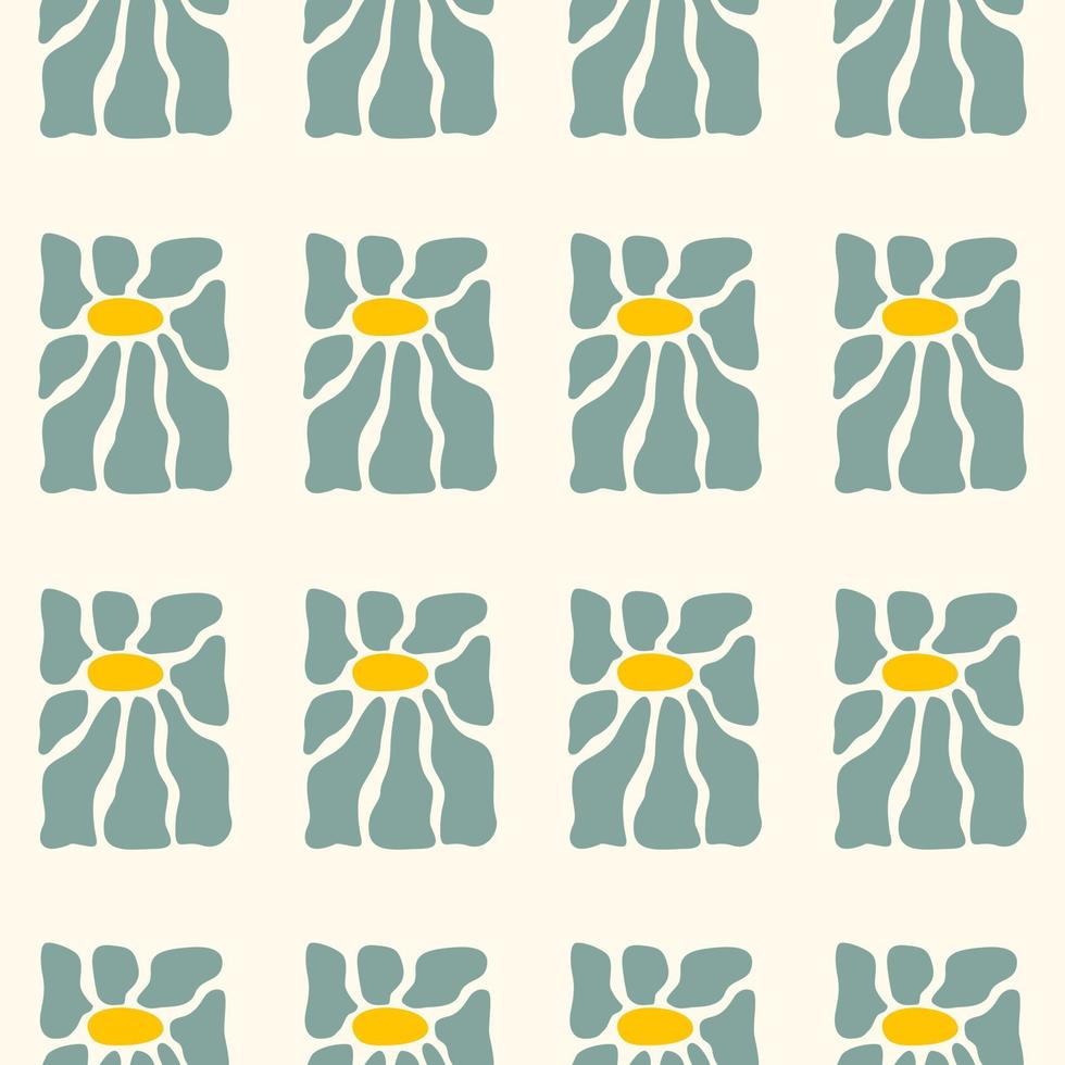 Abstract floral seamless pattern with groovy flowers. Naive minimal art decor. Trendy hand drawn vector illustration