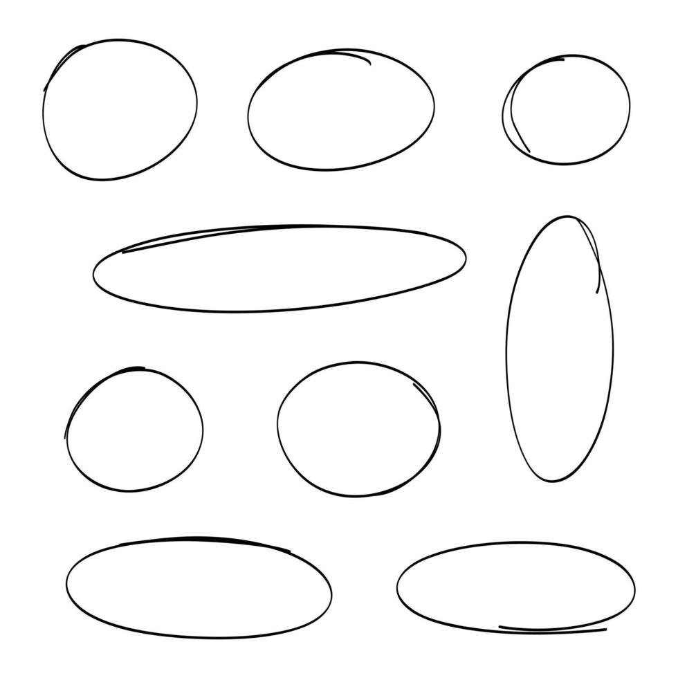 Set of hand drawn circle line sketch. Simple line marker stroke. Hand drawn scribble highlight circles. Scribble doodle round design. vector