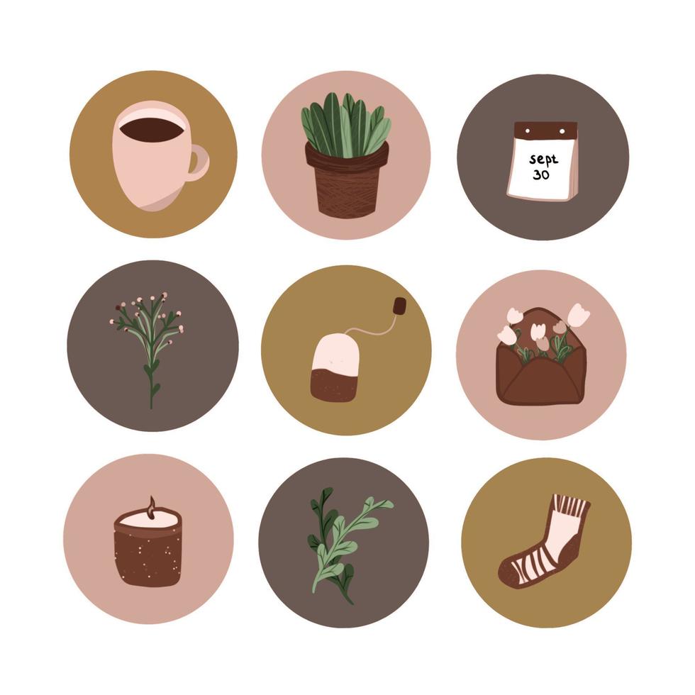 Set of hygge icons. So cute vector