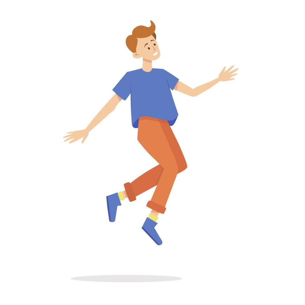 Happy jumping man isolated on white. Floating man vector illustration