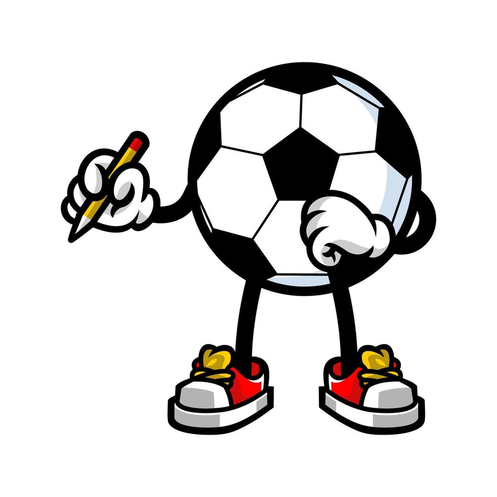 football mascot holding pencil, wants to write, vector illustration