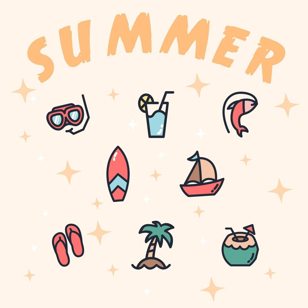 set of summer colorful icon vector