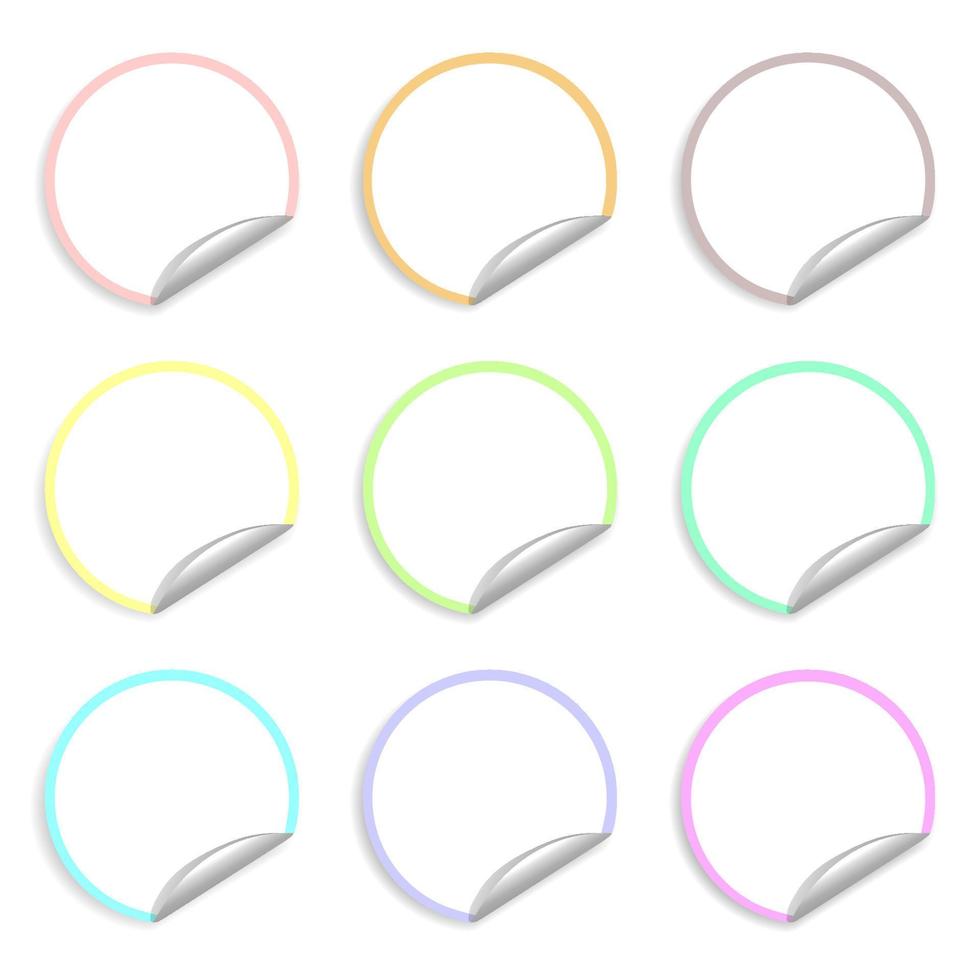 White circle paper sticker note set with drop shadows. Graphic design. vector