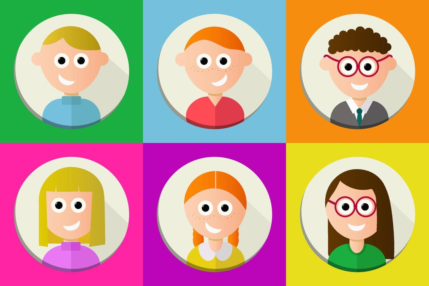 Smiling children avatar set. Kid's icons. Flat design. vector
