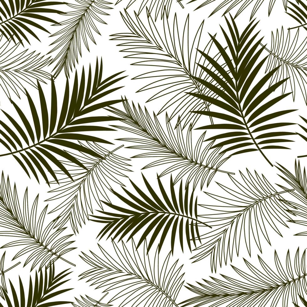 Palm leaves. Tropical seamless pattern.  Suitable for fabrics, packaging and covers. White background. Vector design.