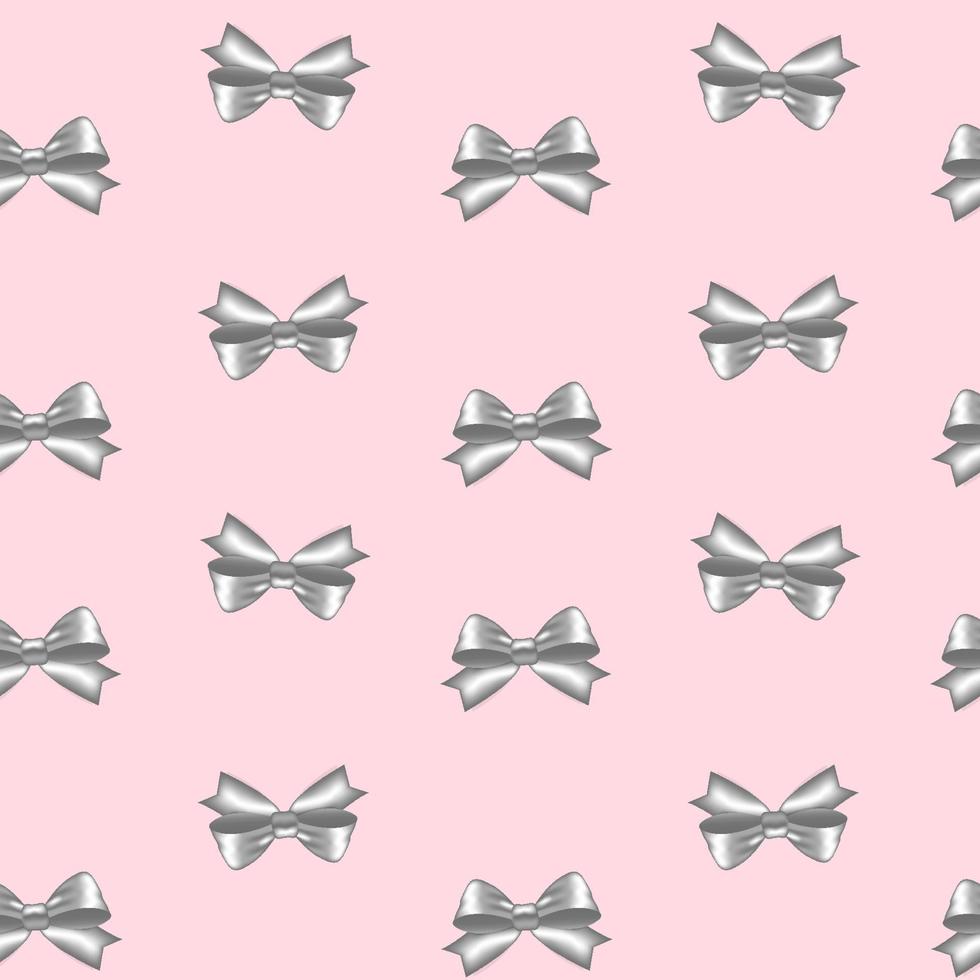 Pattern with silver bows. Pink background. vector