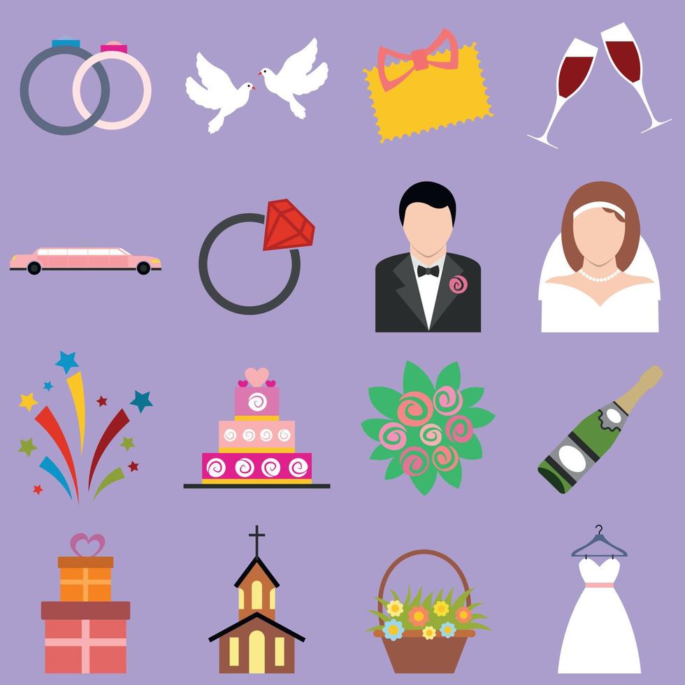 conjunto de iconos planos de boda vector