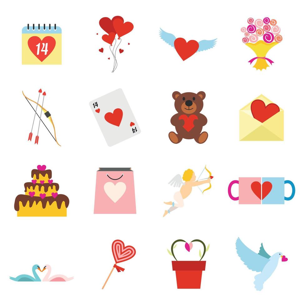 conjunto de iconos planos de san valentín vector