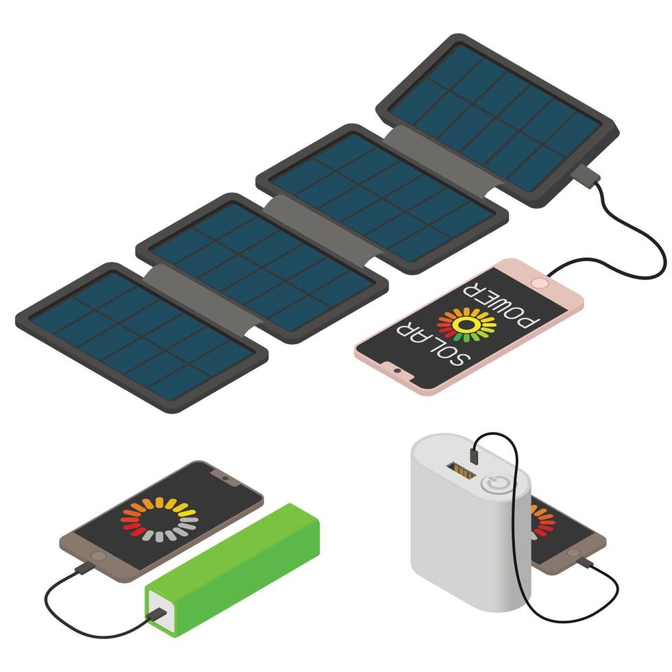 Power bank icons set, isometric style vector