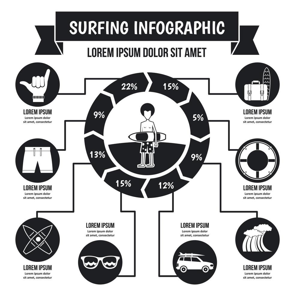Surfing infographic concept, simple style vector
