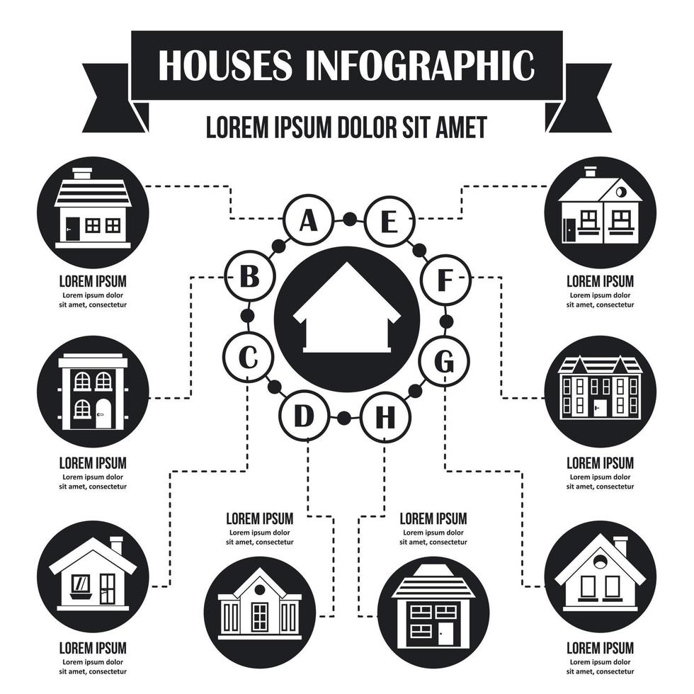 concepto infográfico de casas, estilo simple vector