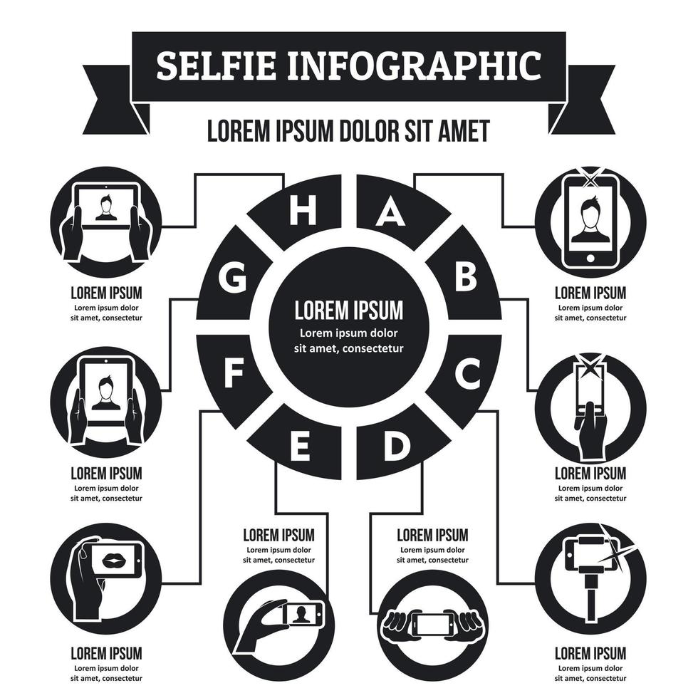 Selfie infographic concept, simple style vector