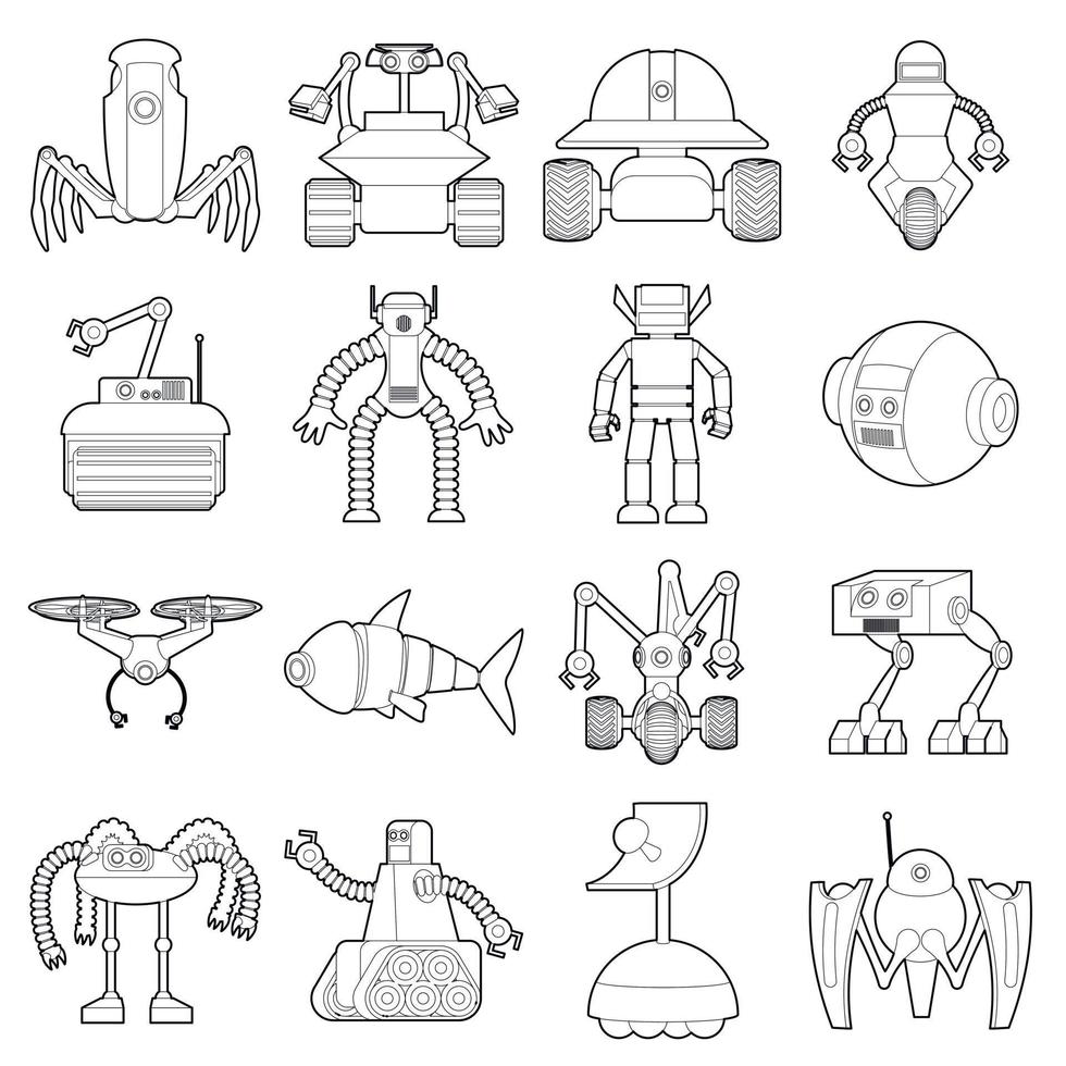 Robot forms icons set, outline style vector