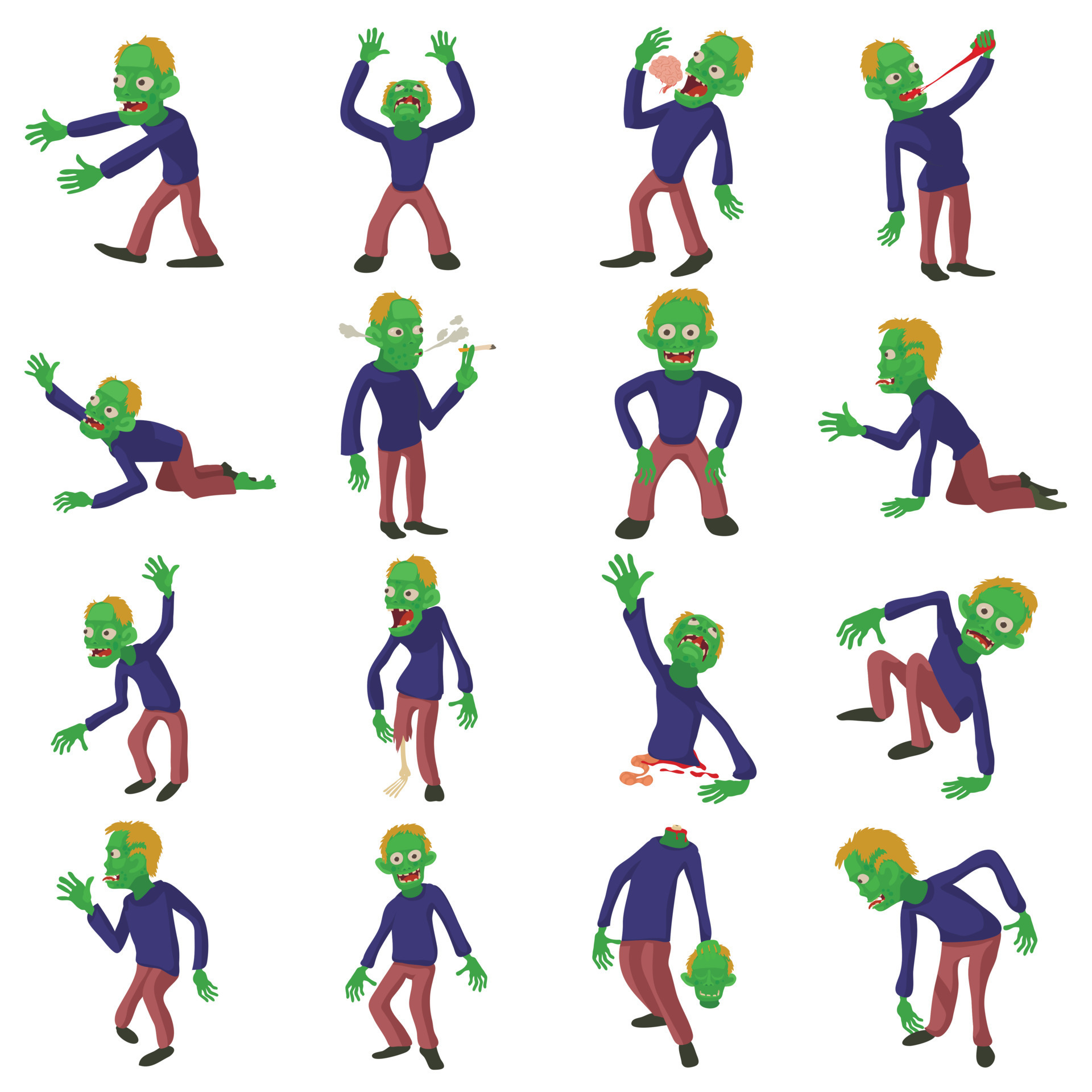 Zombie poses icons set, cartoon style 8857177 Vector Art at Vecteezy