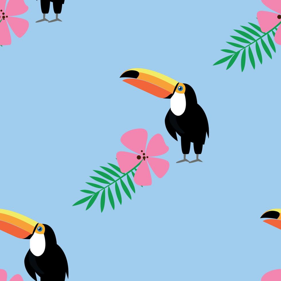 Flower pink toucan pattern, cartoon style vector