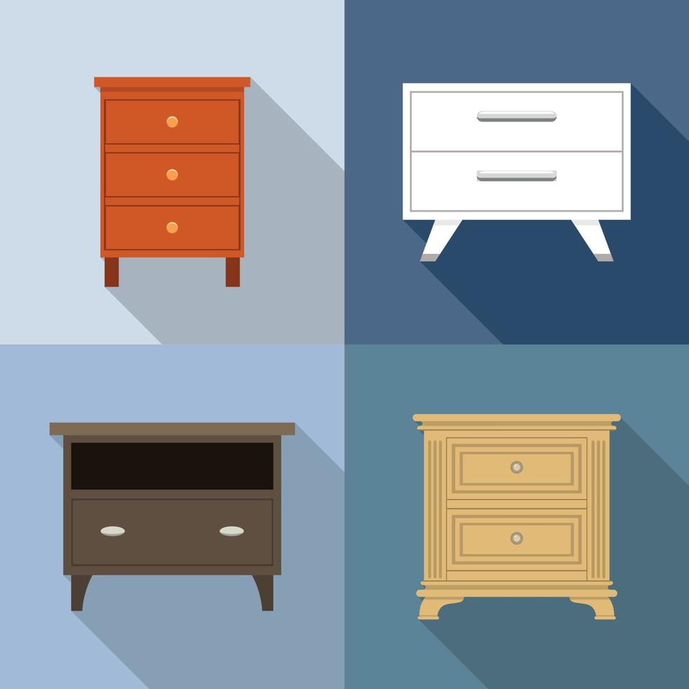 Nightstand icons set, flat style vector