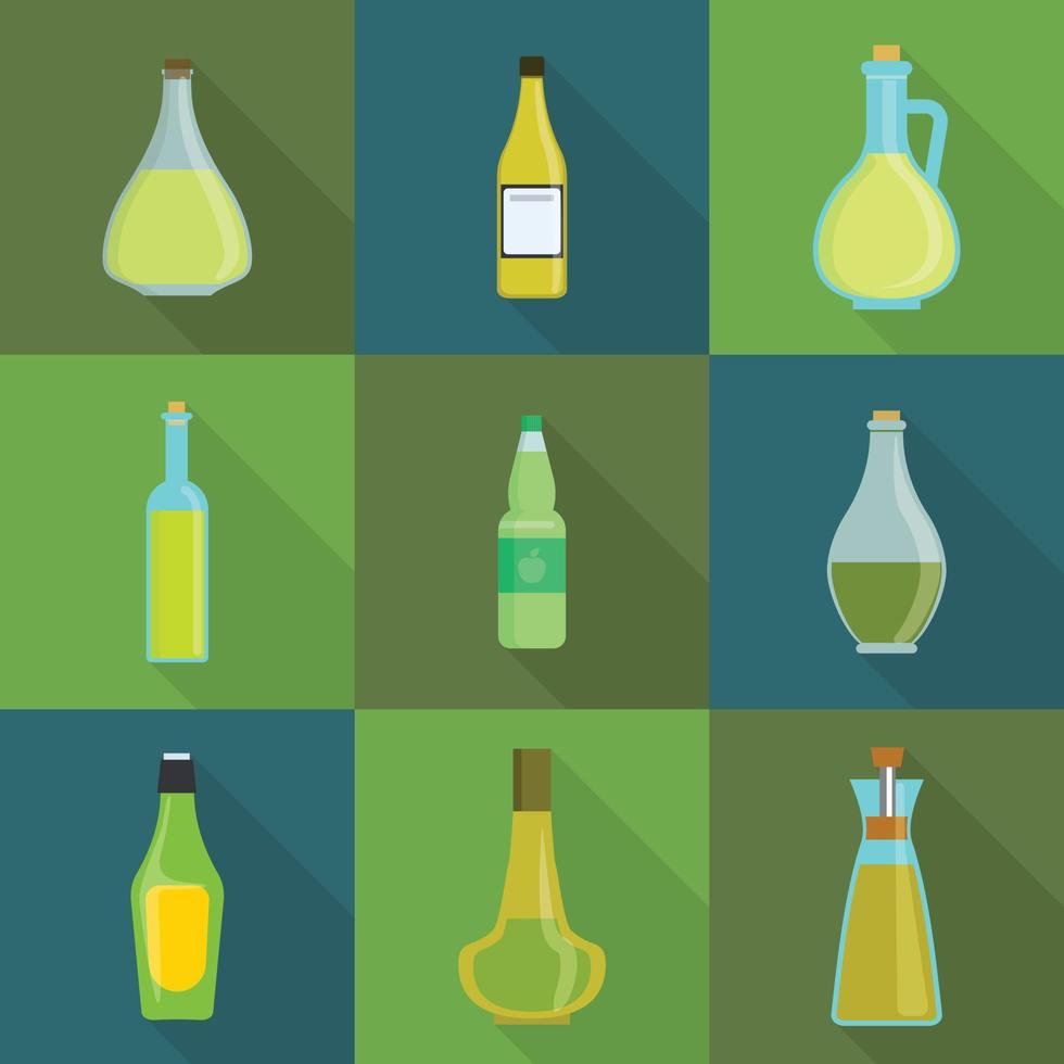 Vinegar bottle icons set, flat style vector