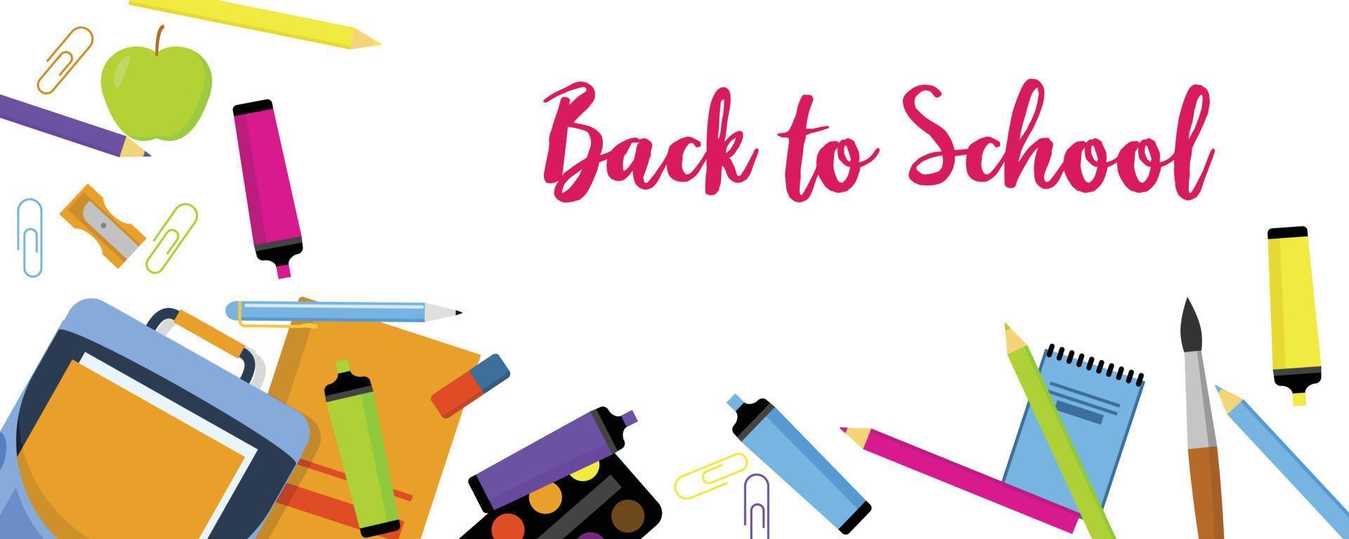 Back to school again banner horizontal, flat style vector