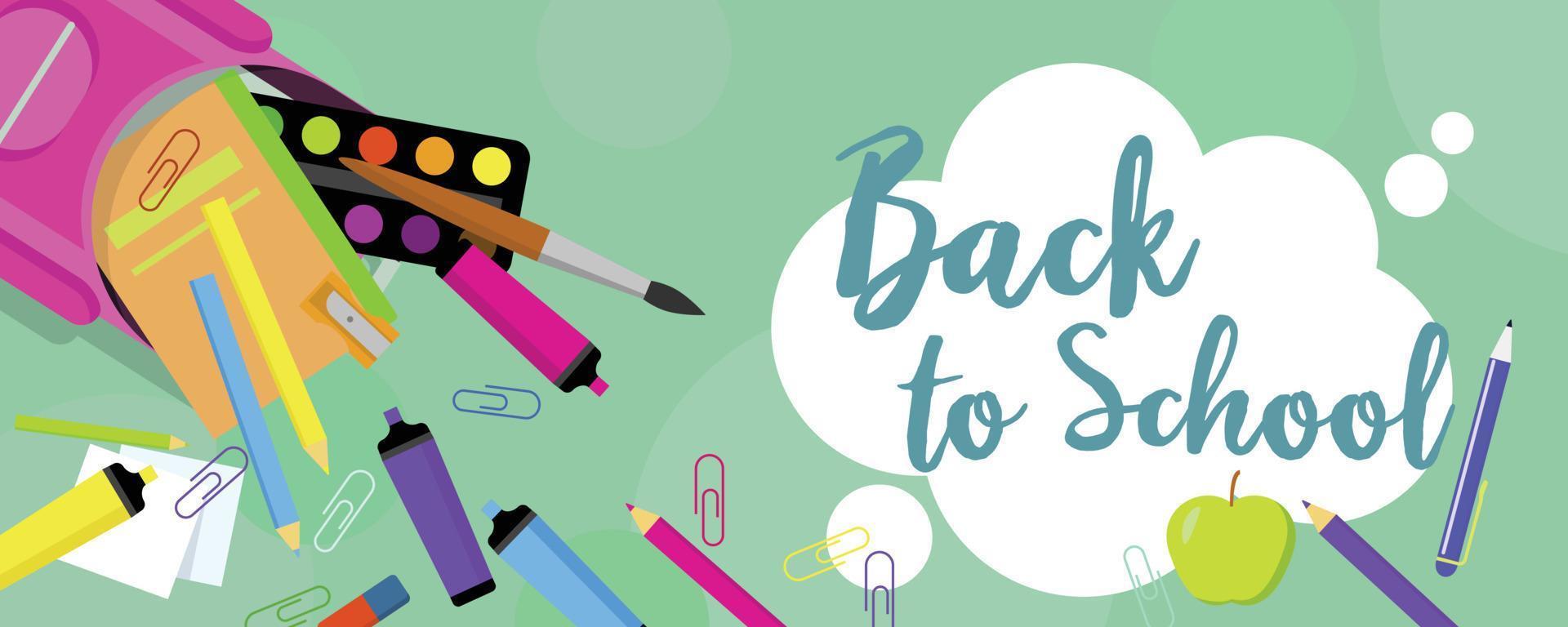 Back to school pens banner horizontal, flat style vector