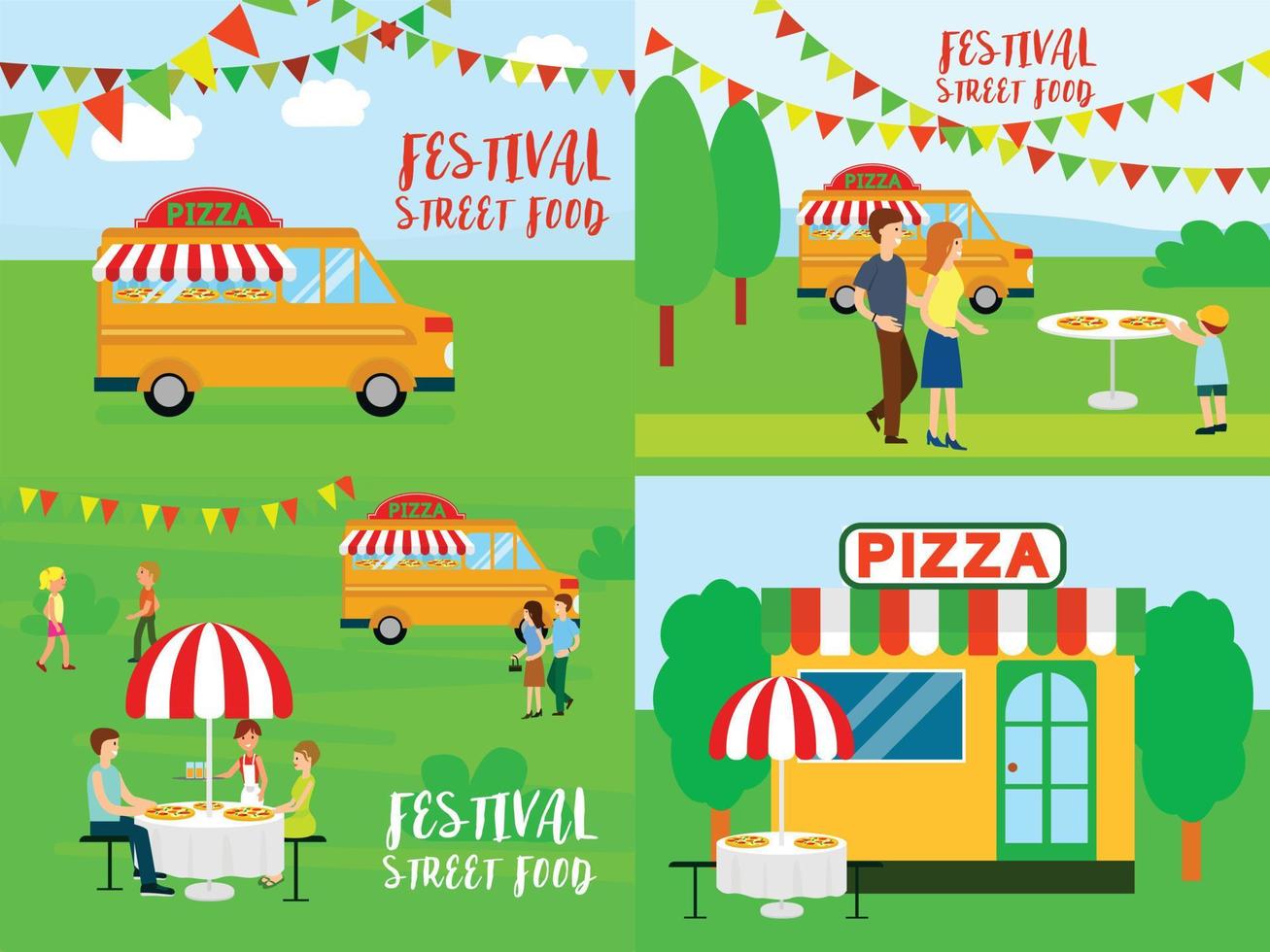 Pizza festival food banner concept set, flat style vector