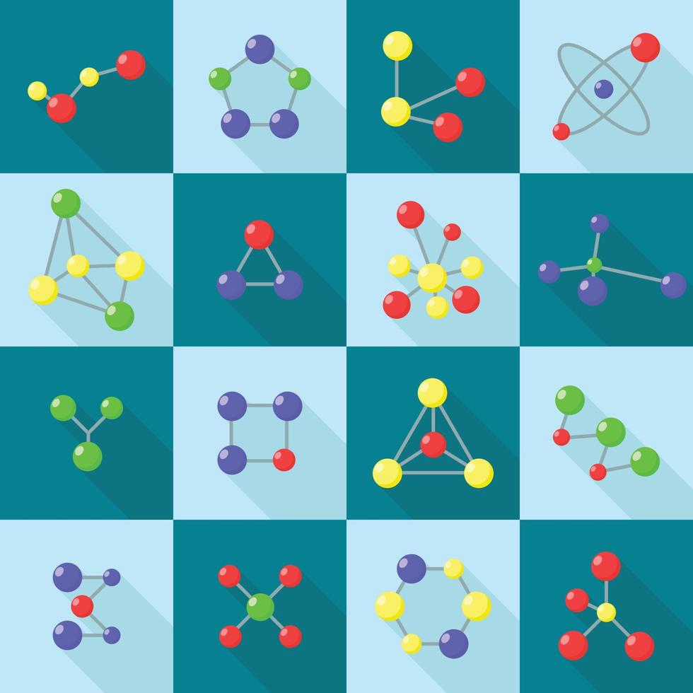 Molecular structure chemical icons set, flat style vector