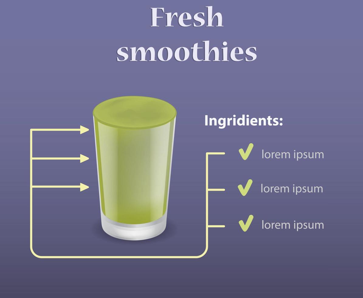 Green smoothie ingridients concept background, realistic style vector