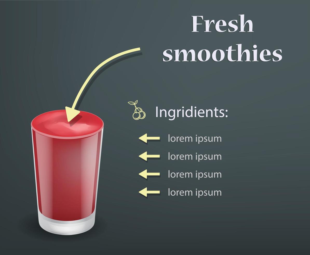 Fresh red smoothie concept background, realistic style vector