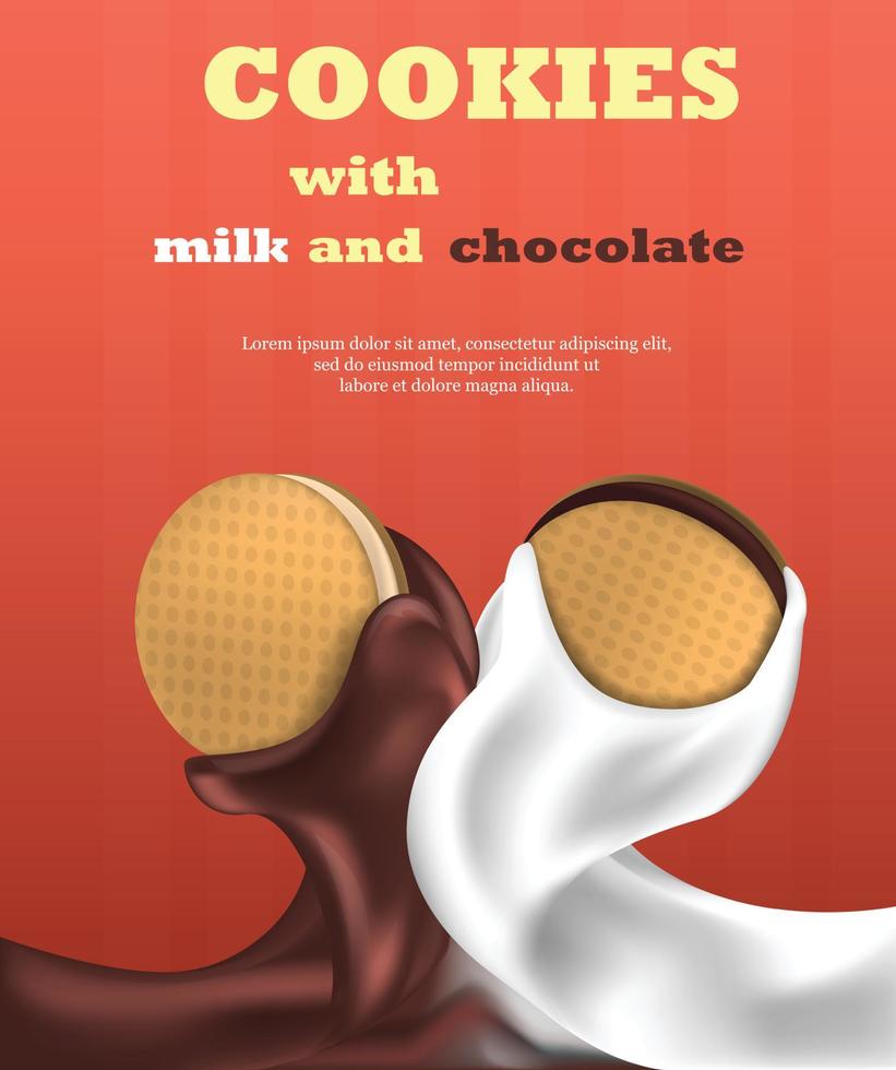 Cookies biscuit vertical banner, realistic style vector