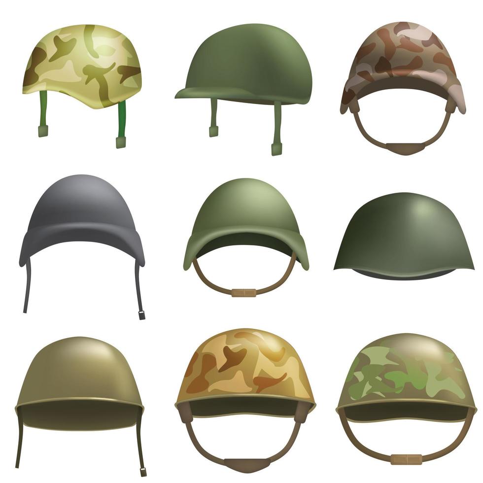 Army helmet soldier mockup set, realistic style vector